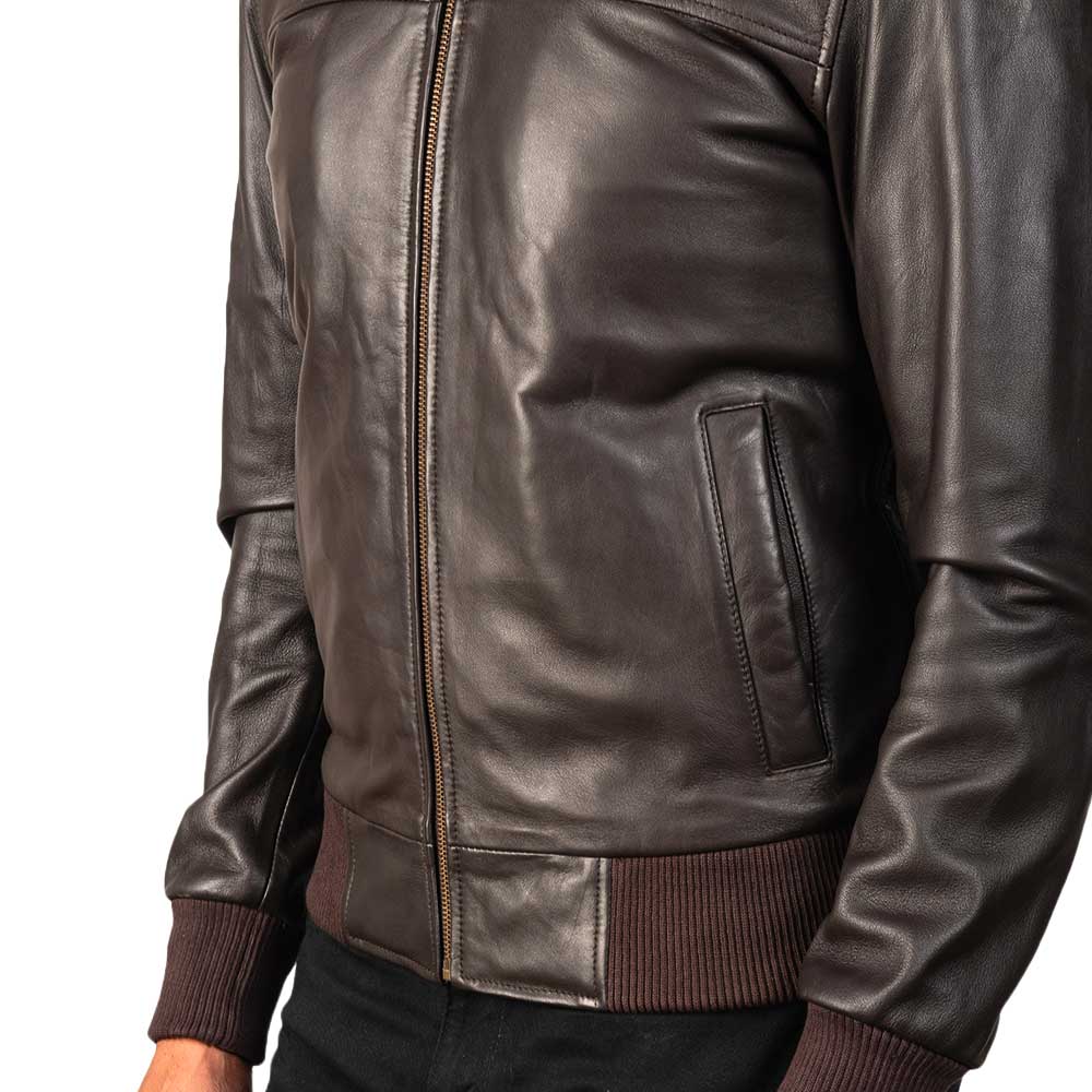 Men’s Bomber Leather Jacket – Chocolate Brown