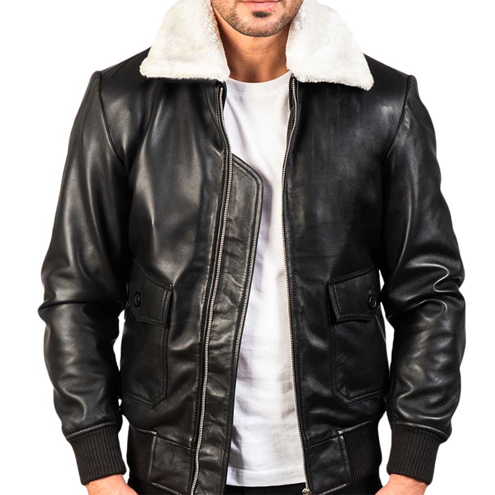 Men Collar Fur Leather Jacket - White