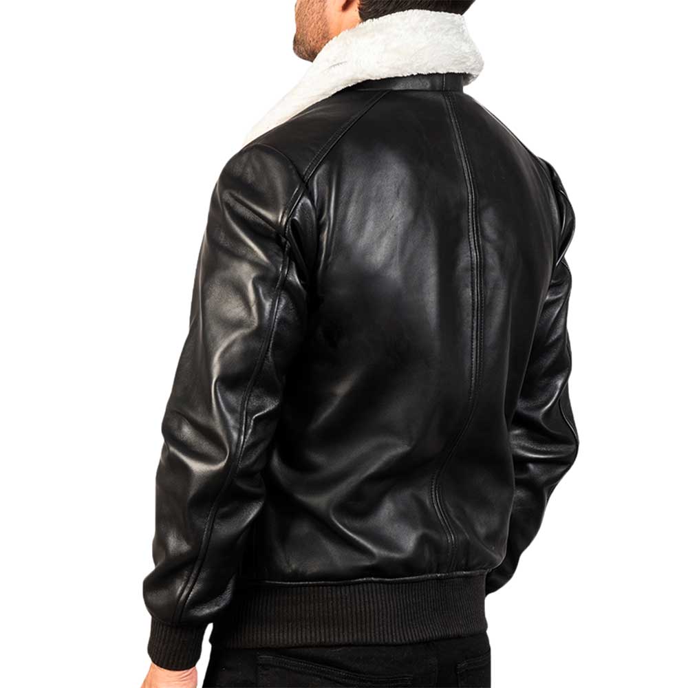 Men Collar Fur Leather Jacket - White