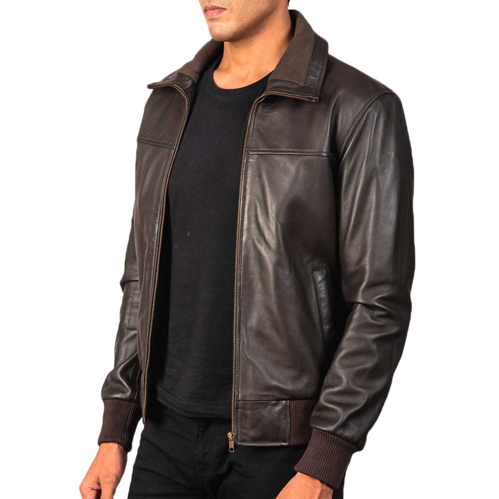 Men’s Bomber Leather Jacket – Chocolate Brown