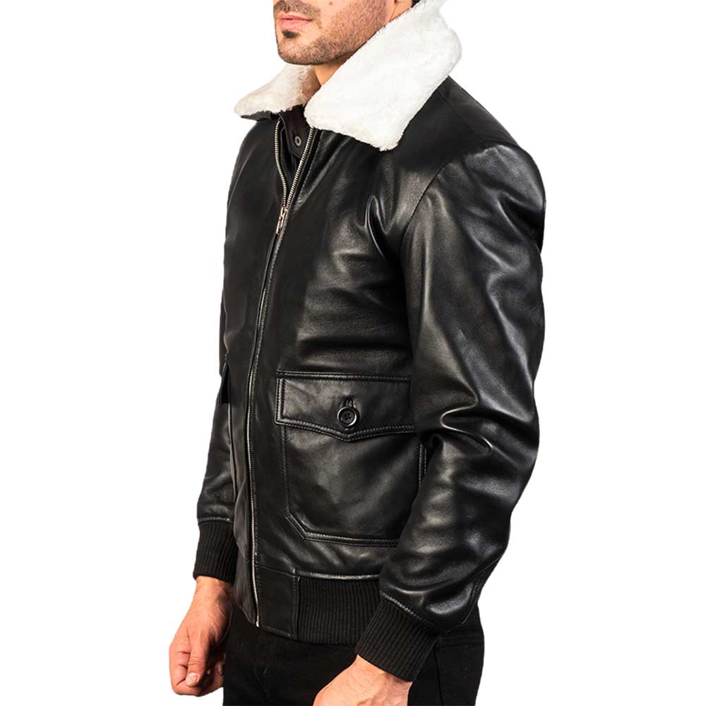 Men Collar Fur Leather Jacket - White