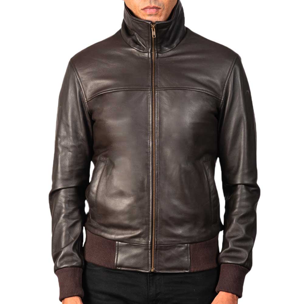 Men’s Bomber Leather Jacket – Chocolate Brown