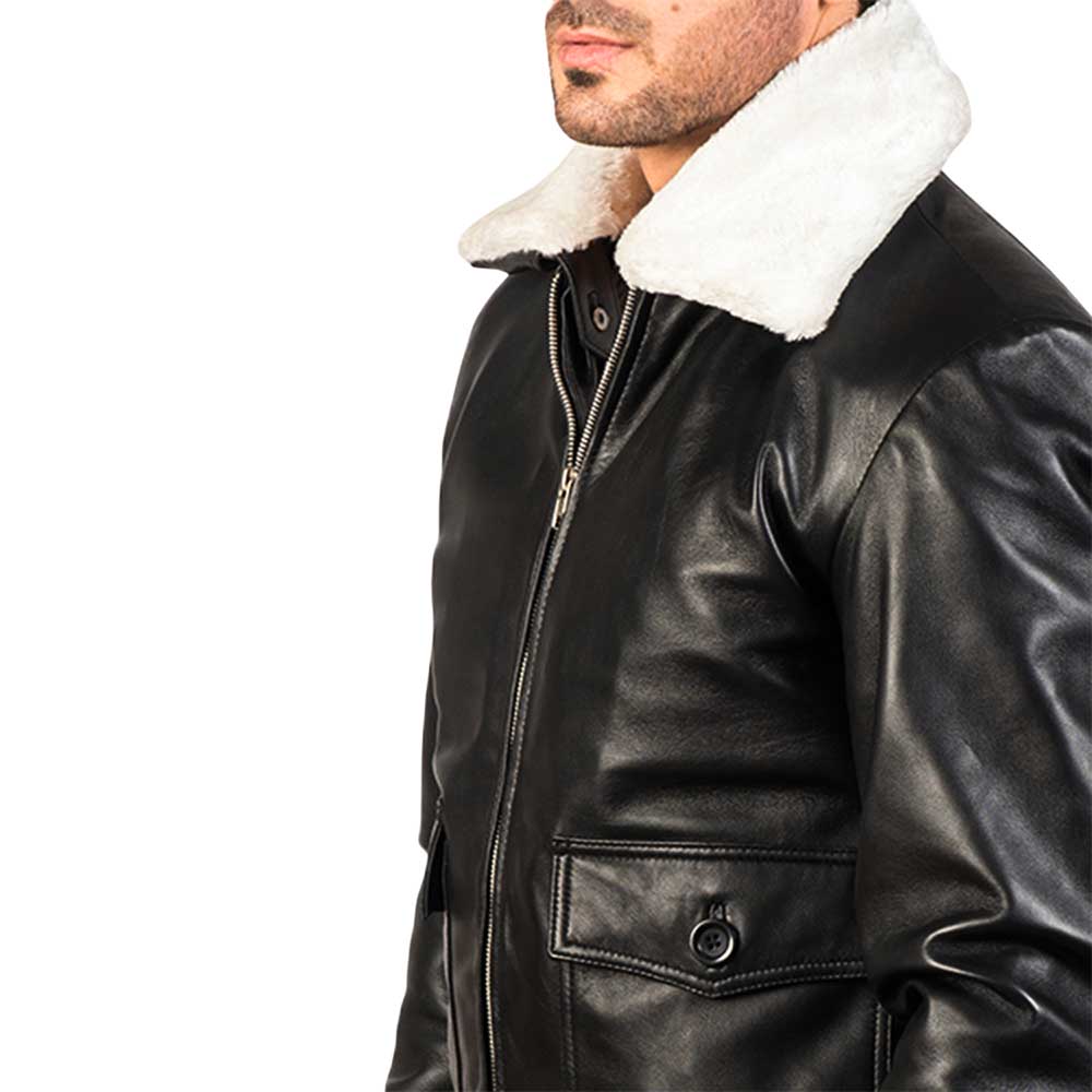 Men Collar Fur Leather Jacket - White