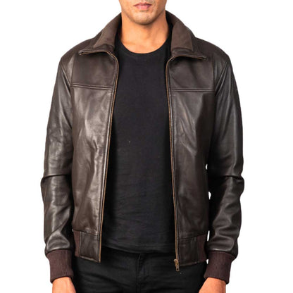 Men’s Bomber Leather Jacket – Chocolate Brown