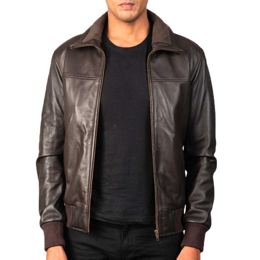 Men’s Bomber Leather Jacket – Chocolate Brown