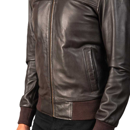 Men’s Bomber Leather Jacket – Chocolate Brown