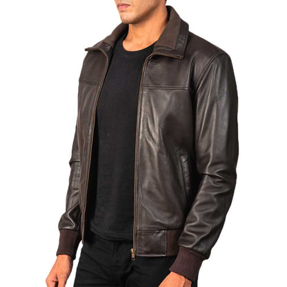 Men’s Bomber Leather Jacket – Chocolate Brown