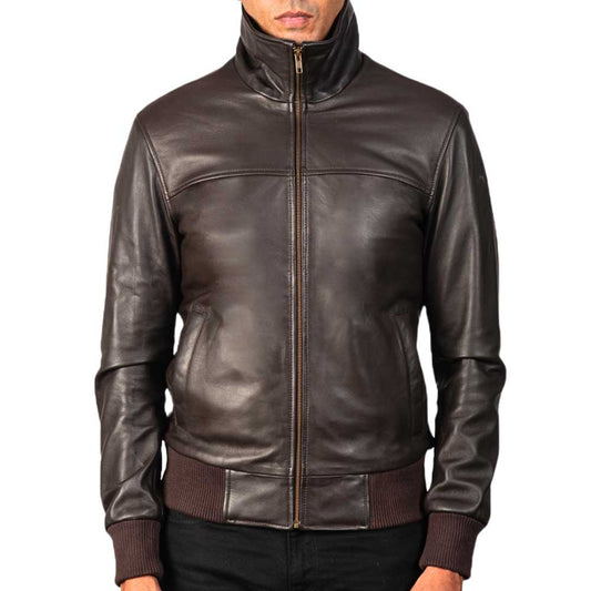 Men’s Bomber Leather Jacket – Chocolate Brown